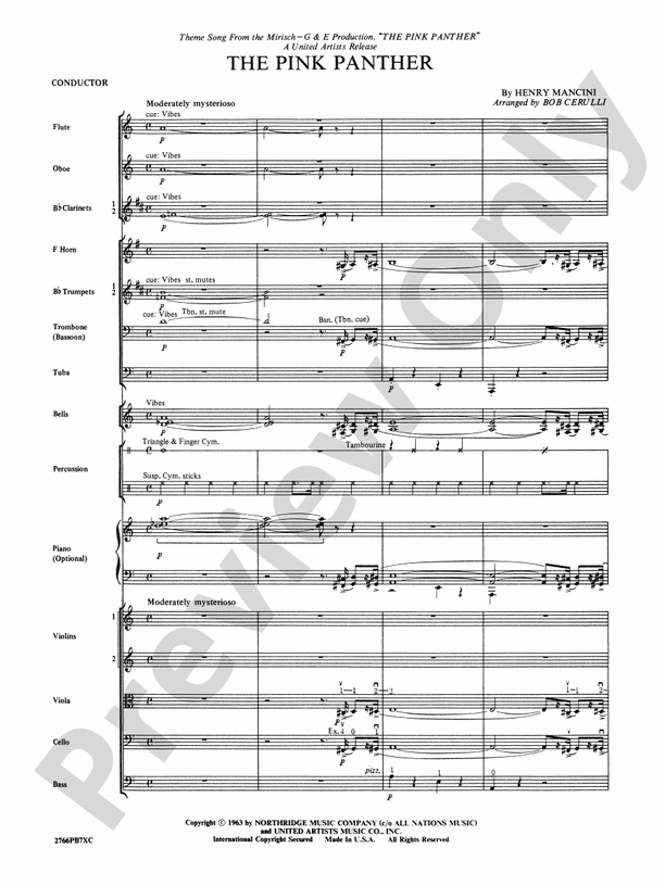 The Pink Panther – Full Orchestra Conductor Score & Parts (Digital Download)