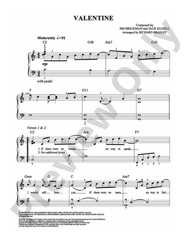 Valentine - Arr. Richard Bradley - Easy Piano (Digital Download)