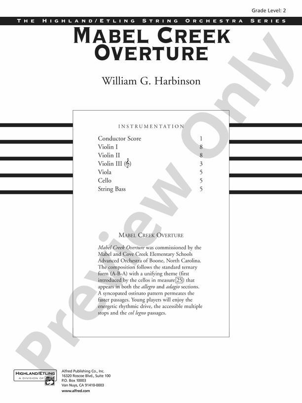 Mabel Creek Overture – String Orchestra Conductor Score & Parts (Digital Download)