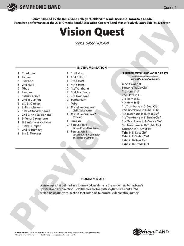 Vision Quest - Concert Band Conductor Score & Parts (Digital Download)