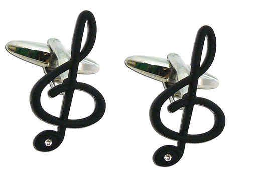 Treble Clef Cufflinks Black with Single Crystal