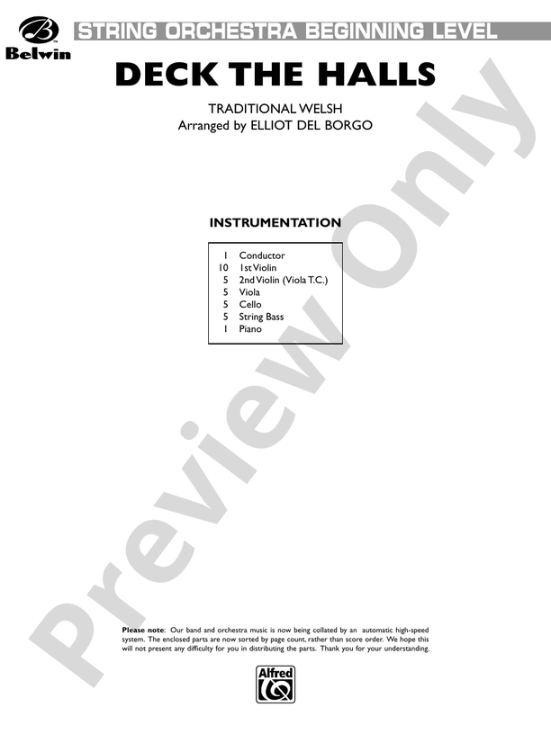 Deck the Halls – String Orchestra Conductor Score & Parts (Digital Download)