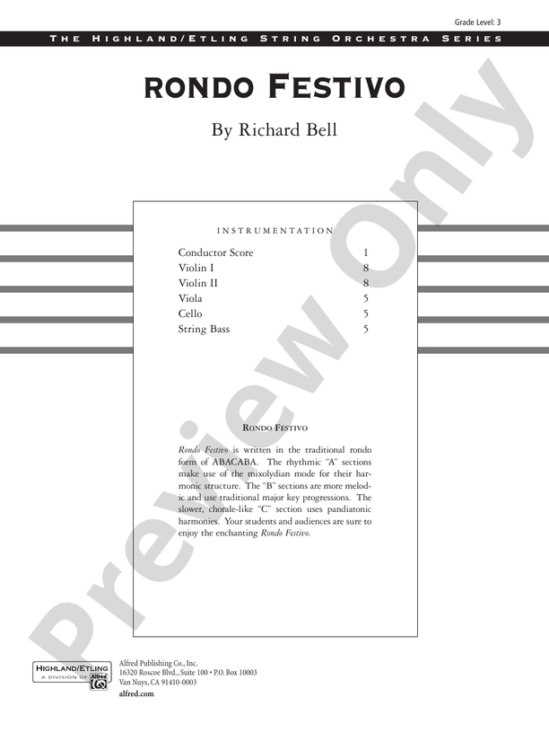 Rondo Festivo – String Orchestra Conductor Score & Parts (Digital Download)