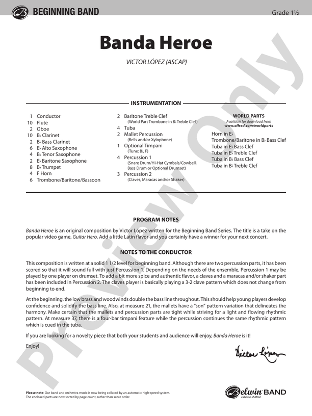 Banda Heroe - Concert Band Conductor Score & Parts (Digital Download)