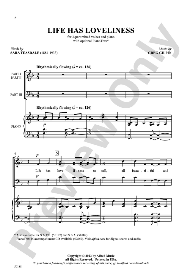 Life Has Loveliness - 3-Part Mixed Choral Octavo (Digital Download)