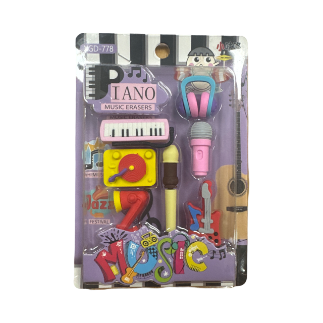 Box of Colourful Music Erasers with a Pink Keyboard