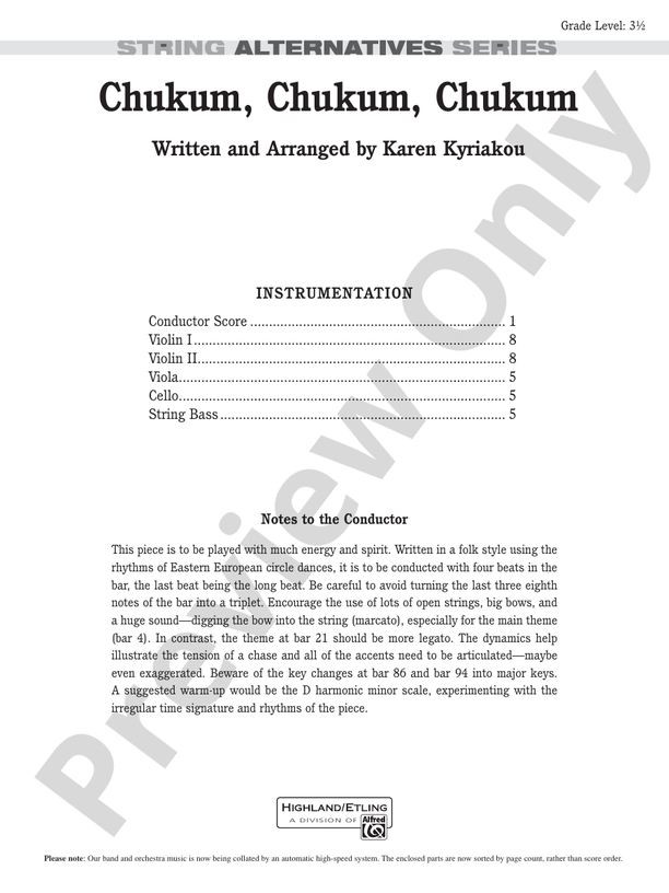 Chukum, Chukum, Chukum – String Orchestra Conductor Score & Parts (Digital Download)