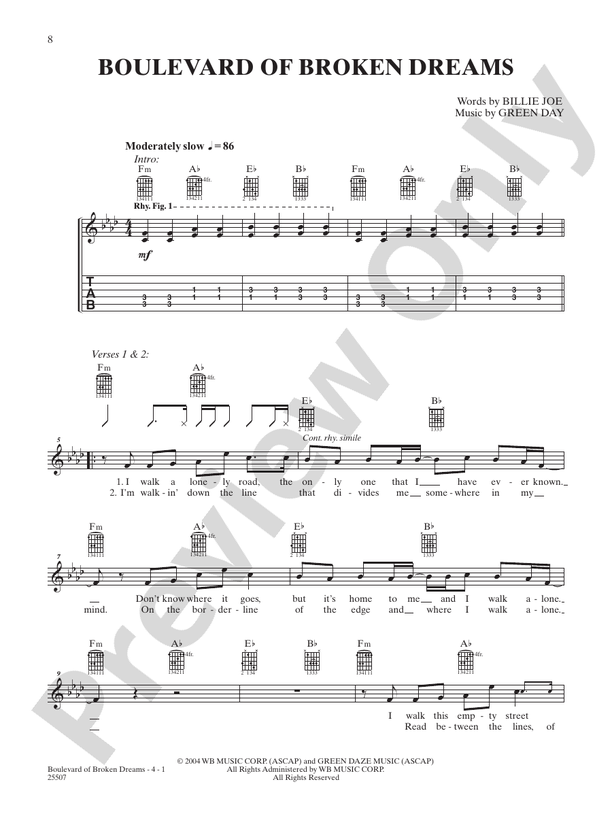 Boulevard of Broken Dreams - Easy Guitar (Digital Download)