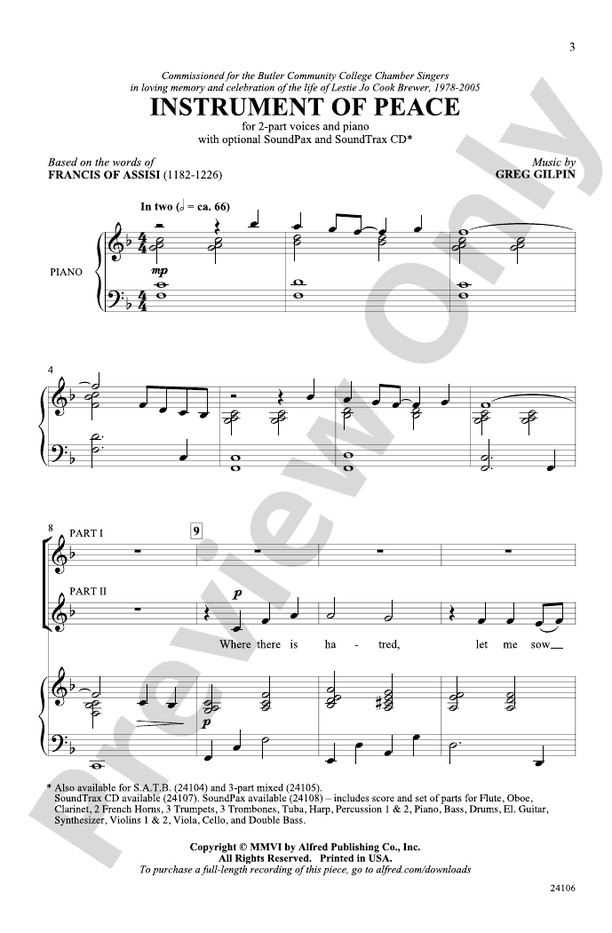 Instrument of Peace – 2-Part Choral Octavo (Digital Download)
