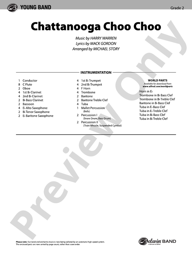Chattanooga Choo Choo - Concert Band Conductor Score & Parts (Digital Download)