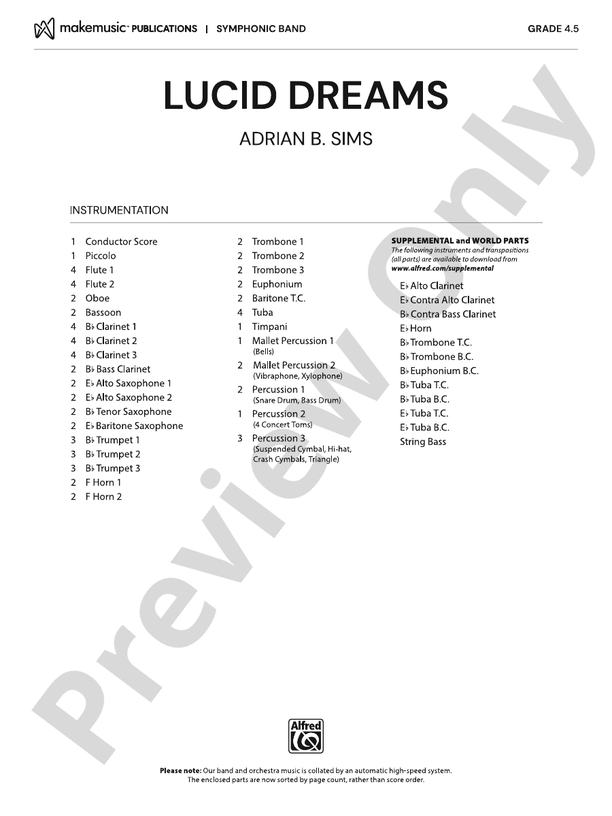 Lucid Dreams – Concert Band Conductor Score & Parts (Digital Download)