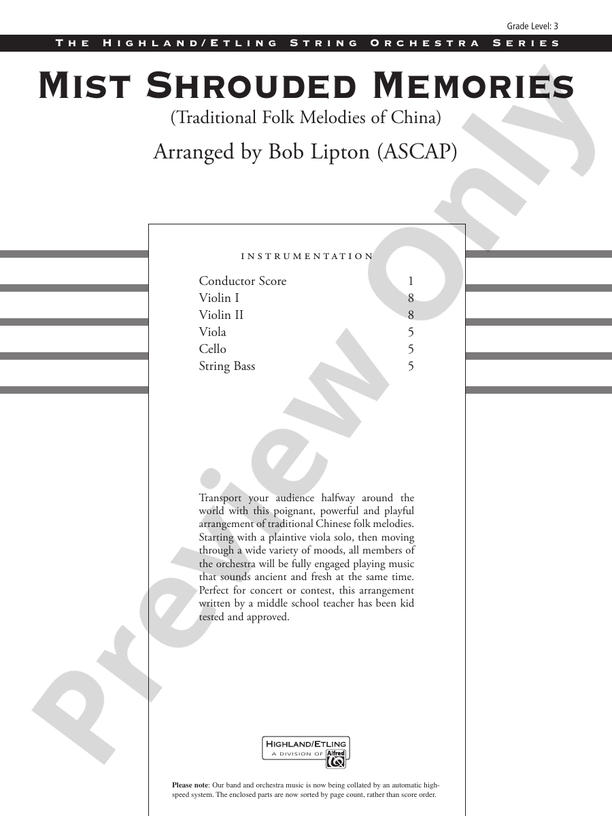 Mist Shrouded Memories – String Orchestra Conductor Score & Parts (Digital Download)