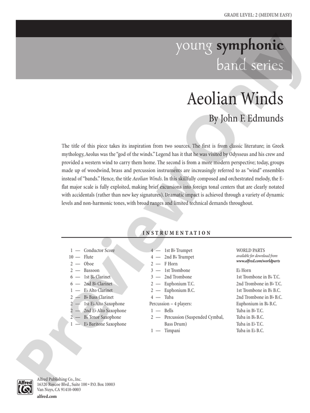 Aeolian Winds - Concert Band Conductor Score & Parts (Digital Download)