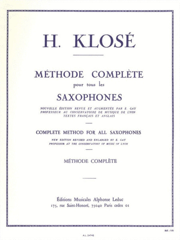 Klose - Complete Method for All Saxophones - Saxophone Leduc AL24742