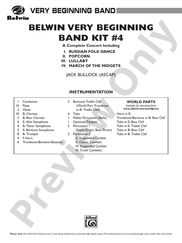 Belwin Very Beginning Band Kit #4 - Concert Band Conductor Score & Parts (Digital Download)