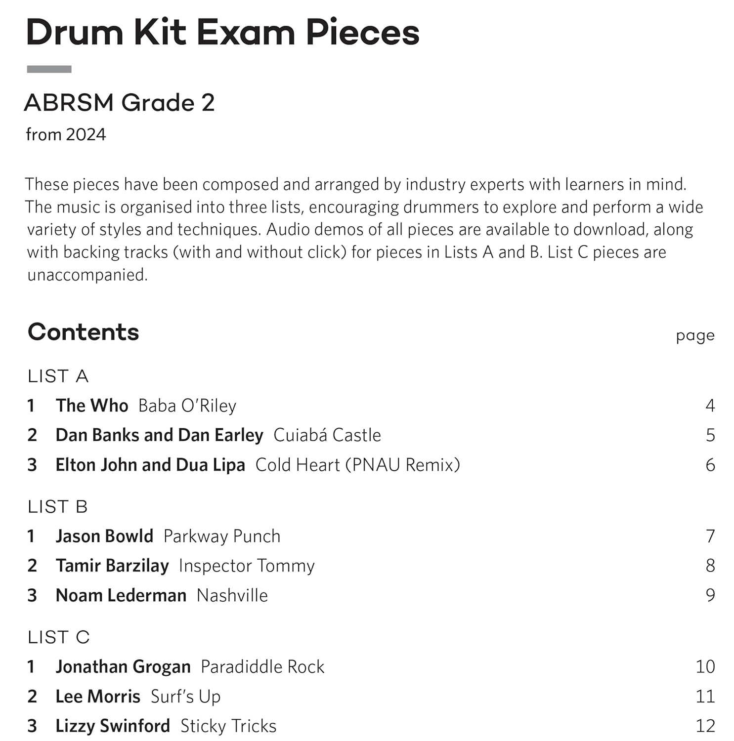 ABRSM Drum Kit Exam Pieces from 2024 Grade 2