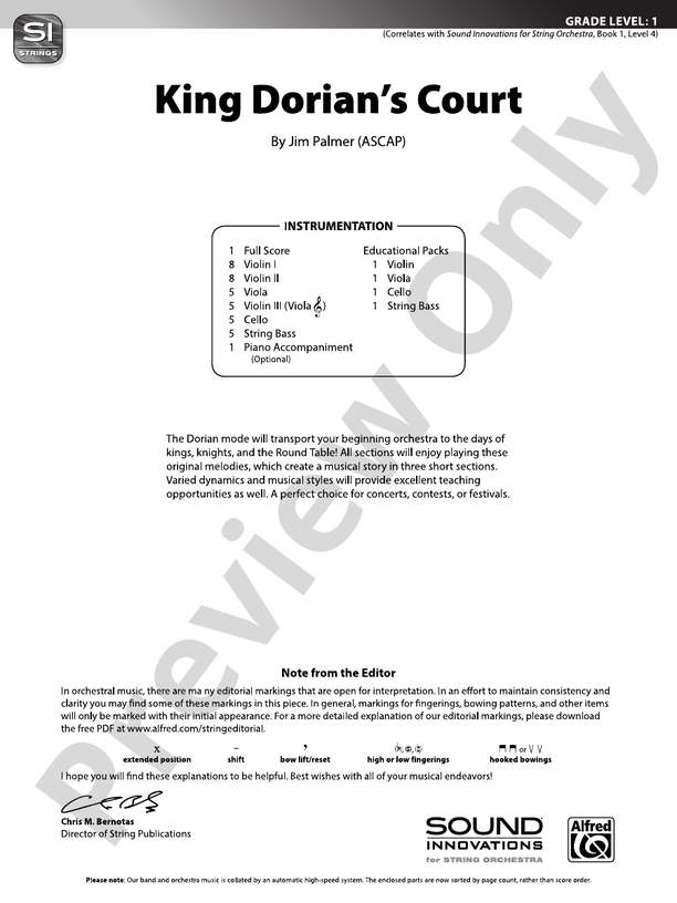 King Dorians Court/SIS - String Orchestra Conductor Score & Parts (Digital Download)