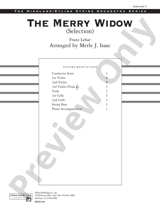 The Merry Widow – String Orchestra Conductor Score & Parts (Digital Download)