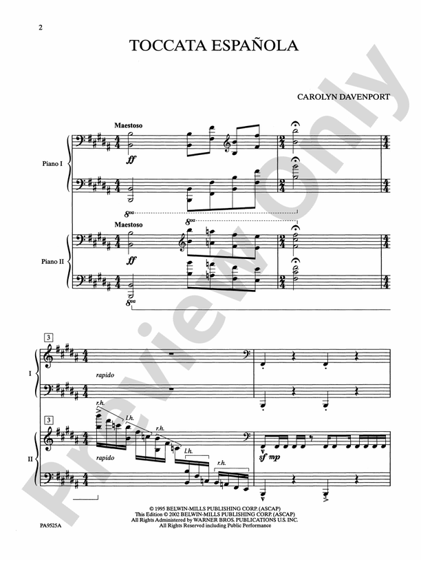 Toccata Espanola - 2 Pianos, 4 Hands (Digital Download)