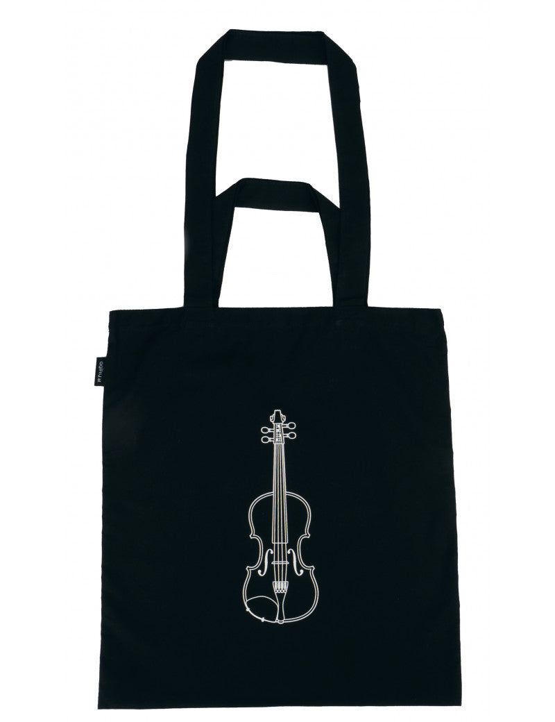 Tote or Music Bag Black with White Violin on Back and Front