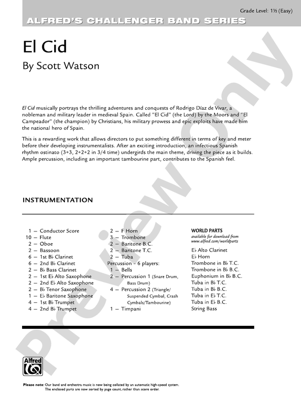 El Cid - Concert Band Conductor Score & Parts (Digital Download)