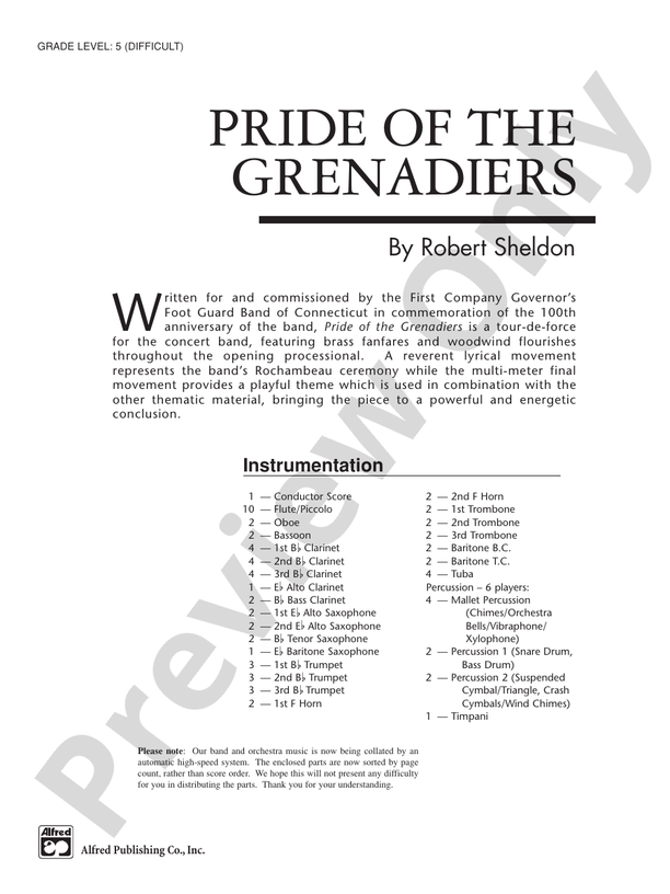 Pride of the Grenadiers - Concert Band Conductor Score & Parts (Digital Download)