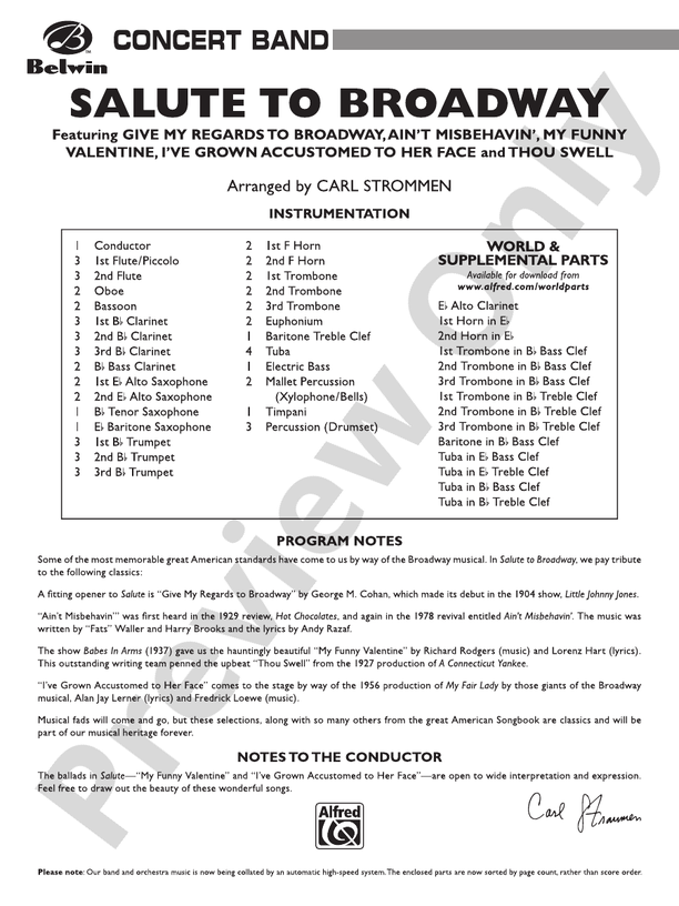 Salute to Broadway - Concert Band Conductor Score & Parts (Digital Download)