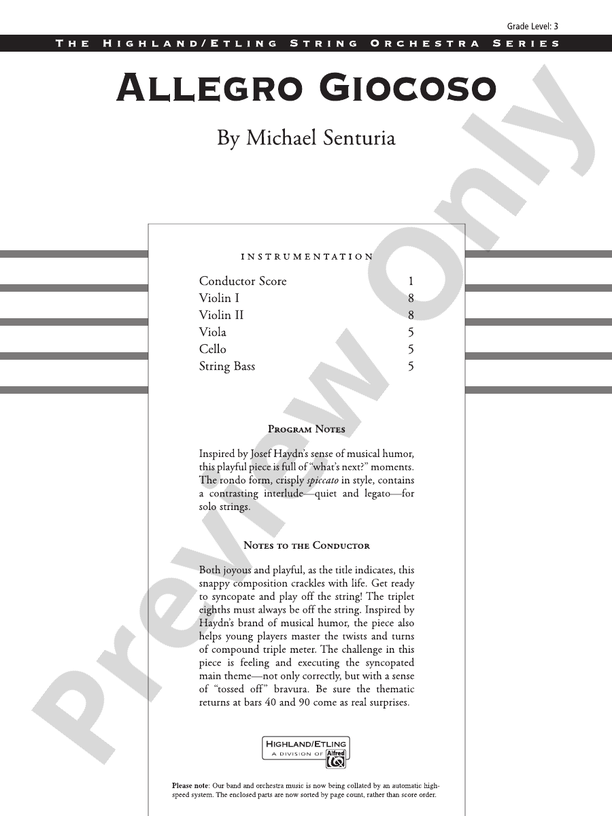 Allegro Giocoso – String Orchestra Conductor Score & Parts (Digital Download)