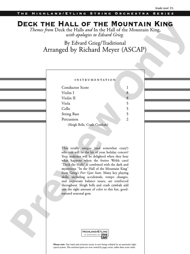 Deck the Hall of the Mountain King - String Orchestra Conductor Score & Parts (Digital Download)
