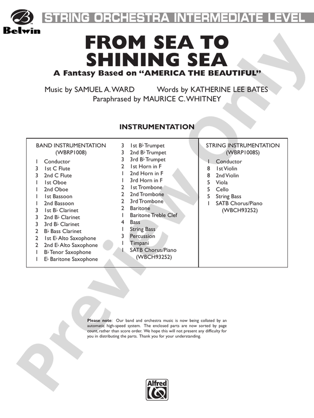 From Sea to Shining Sea (A Fantasy Based on "America the Beautiful") - String Orchestra Conductor Score & Parts (Digital Download)