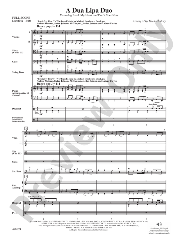 A Dua Lipa Duo - String Orchestra Conductor Score & Parts (Digital Download)