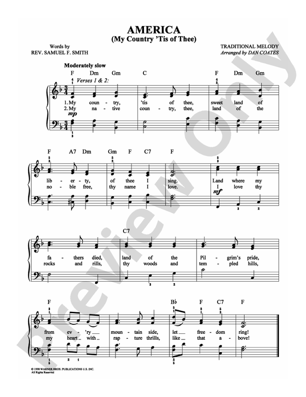 America (My Country 'Tis of Thee) - Arr. Dan Coates - Easy Piano (Digital Download)