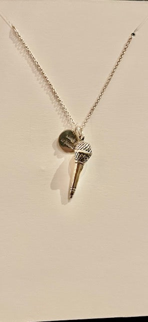 Necklace with Microphone Pendant 'Sing it Loud' Sterling Silver 40cm Chain