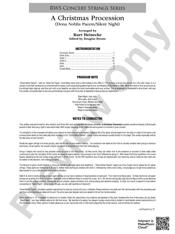 A Christmas Procession - Dona Nobis Pacem / Silent Night - String Orchestra Conductor Score & Parts (Digital Download)
