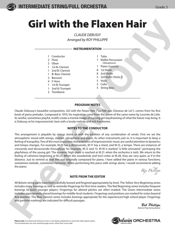 Girl with the Flaxen Hair – Full Orchestra Conductor Score & Parts (Digital Download)