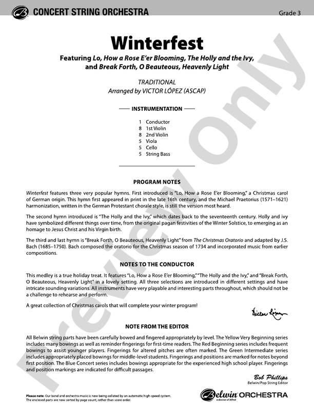 Winterfest – String Orchestra Conductor Score & Parts (Digital Download)