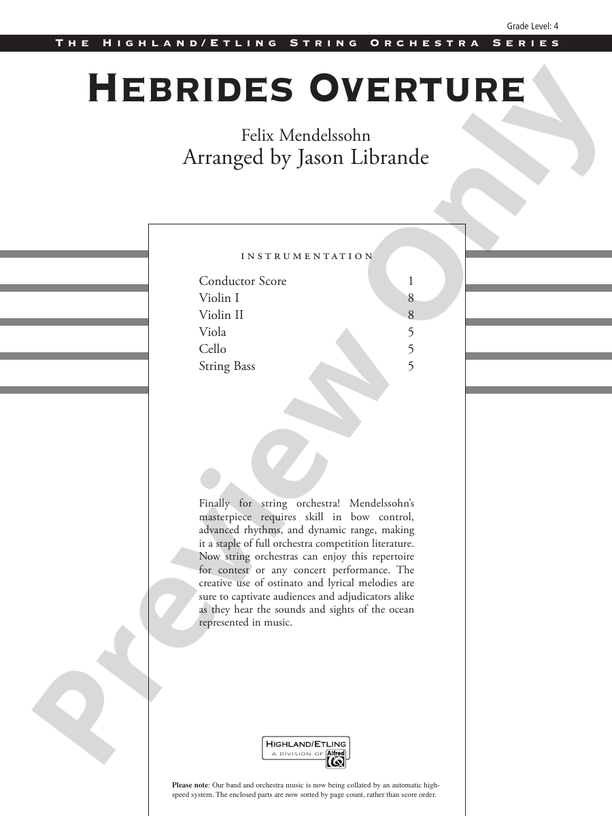 Hebrides Overture – String Orchestra Conductor Score & Parts (Digital Download)