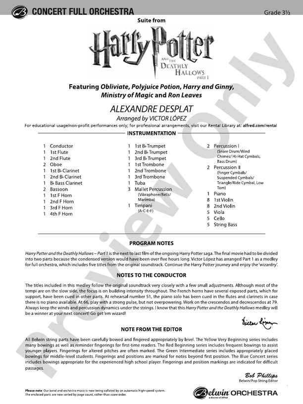 Harry Potter and the Deathly Hallows, Part 1, Suite from – Ful Orchestra Conductor Score & Parts (Digital Download)