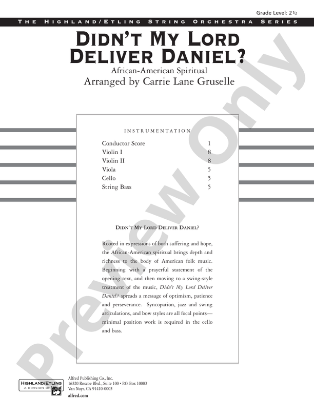 Didn't My Lord Deliver Daniel? – String Orchestra Conductor Score & Parts (Digital Download)