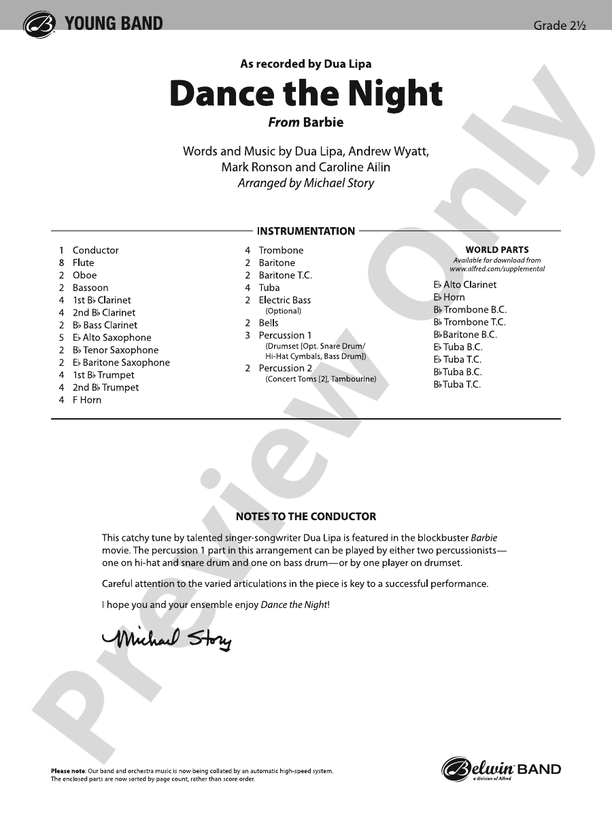 Dance the Night - Concert Band Conductor Score & Parts (Digital Download)