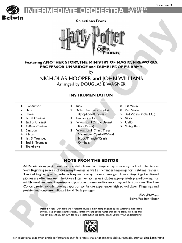 Harry Potter and the Order of the Phoenix, Selections from – Full Orchestra Conductor Score & Parts (Digital Download)