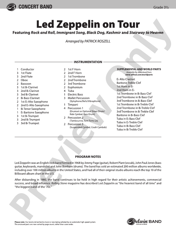 Led Zeppelin on Tour - Concert Band Conductor Score & Parts (Digital Download)