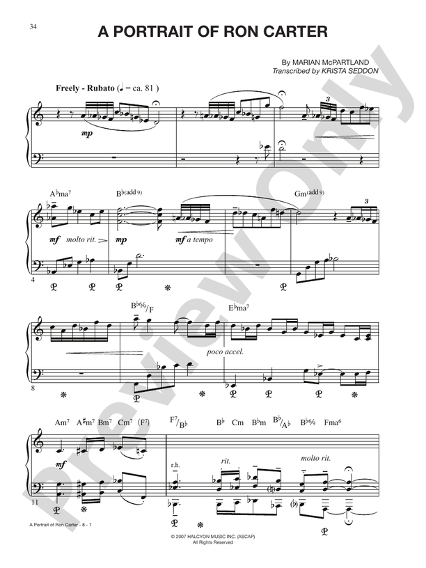 A Portrait of Ron Carter - Piano (Digital Download)