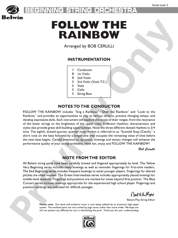 Follow the Rainbow – String Orchestra Conductor Score & Parts (Digital Download)