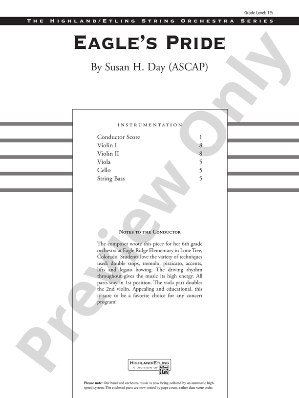 Eagle's Pride – String Orchestra Conductor Score & Parts (Digital Download)