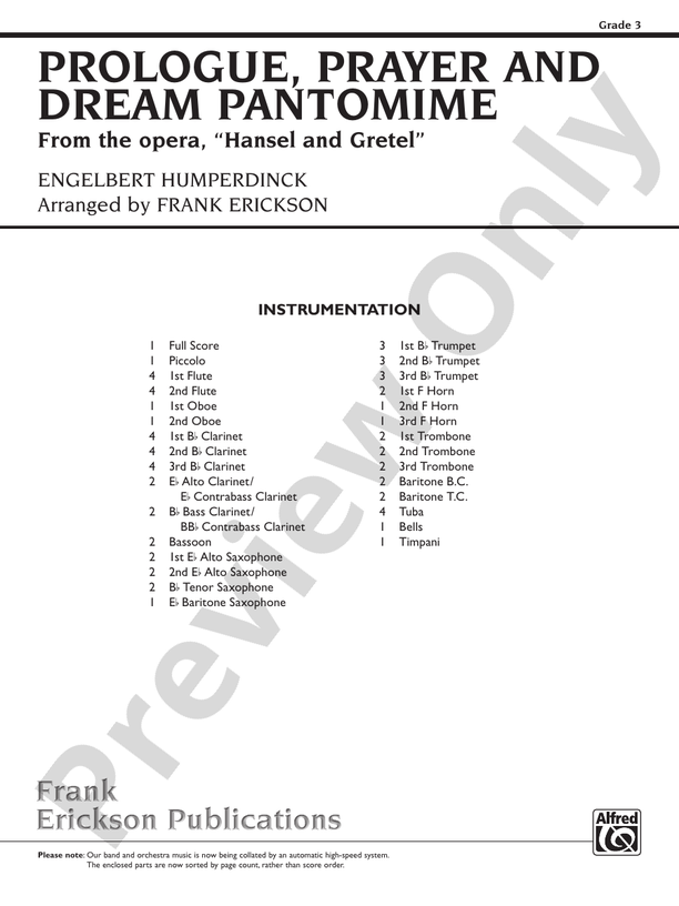 Prologue Prayer and Dream Pantomime (from the opera Hansel and Gretel) - Concert Band Conductor Score & Parts (Digital Download)