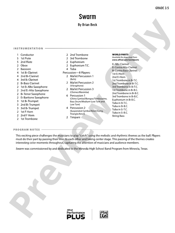 Swarm - Concert Band Conductor Score & Parts (Digital Download)