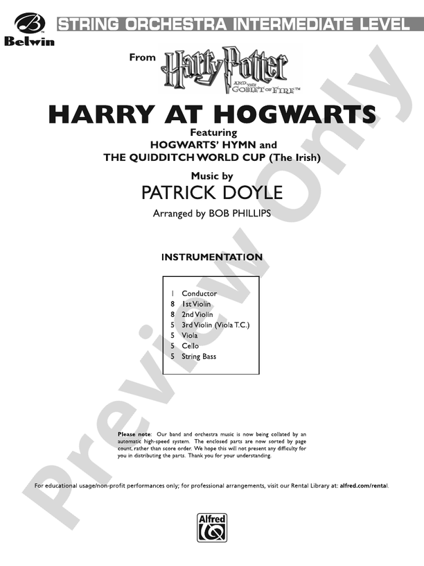 Harry at Hogwarts, Themes from Harry Potter and the Goblet of Fire™ – String Orchestra Conductor Score & Parts (Digital Download)
