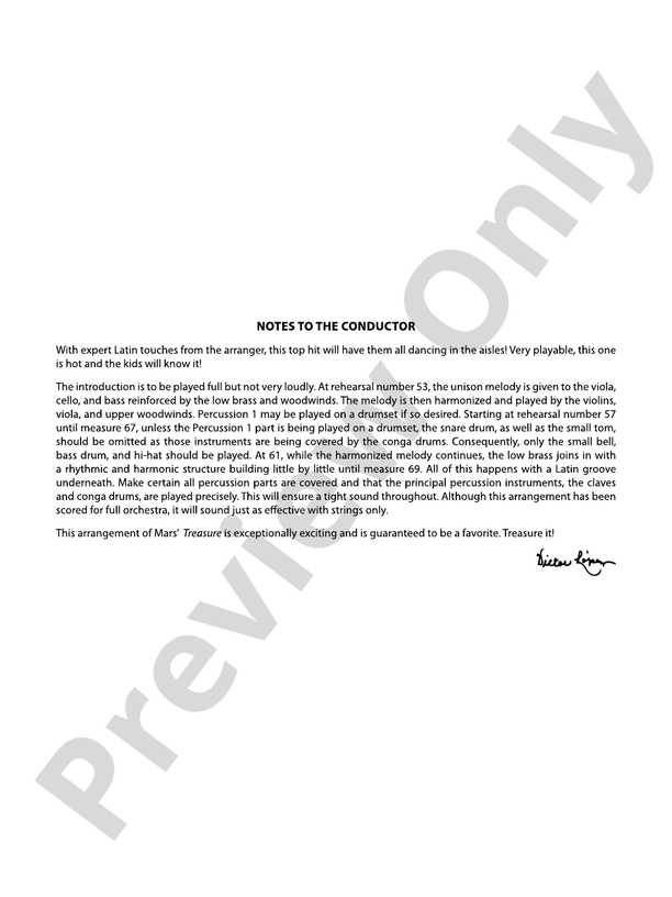 Treasure - Full Orchestra Conductor Score & Parts (Digital Download)