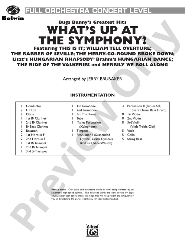 What's Up at the Symphony? (Bugs Bunny's Greatest Hits) – Full Orchestra Conductor Score & Parts (Digital Download)